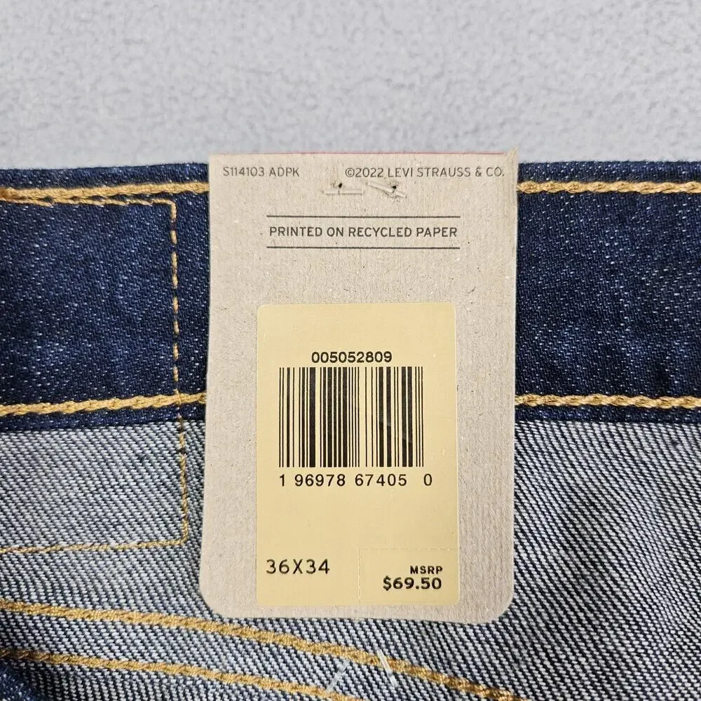 Levis 505 Jeans Mens 36x34 Blue Denim Regular Straight Stretch Pants Work Dark‎